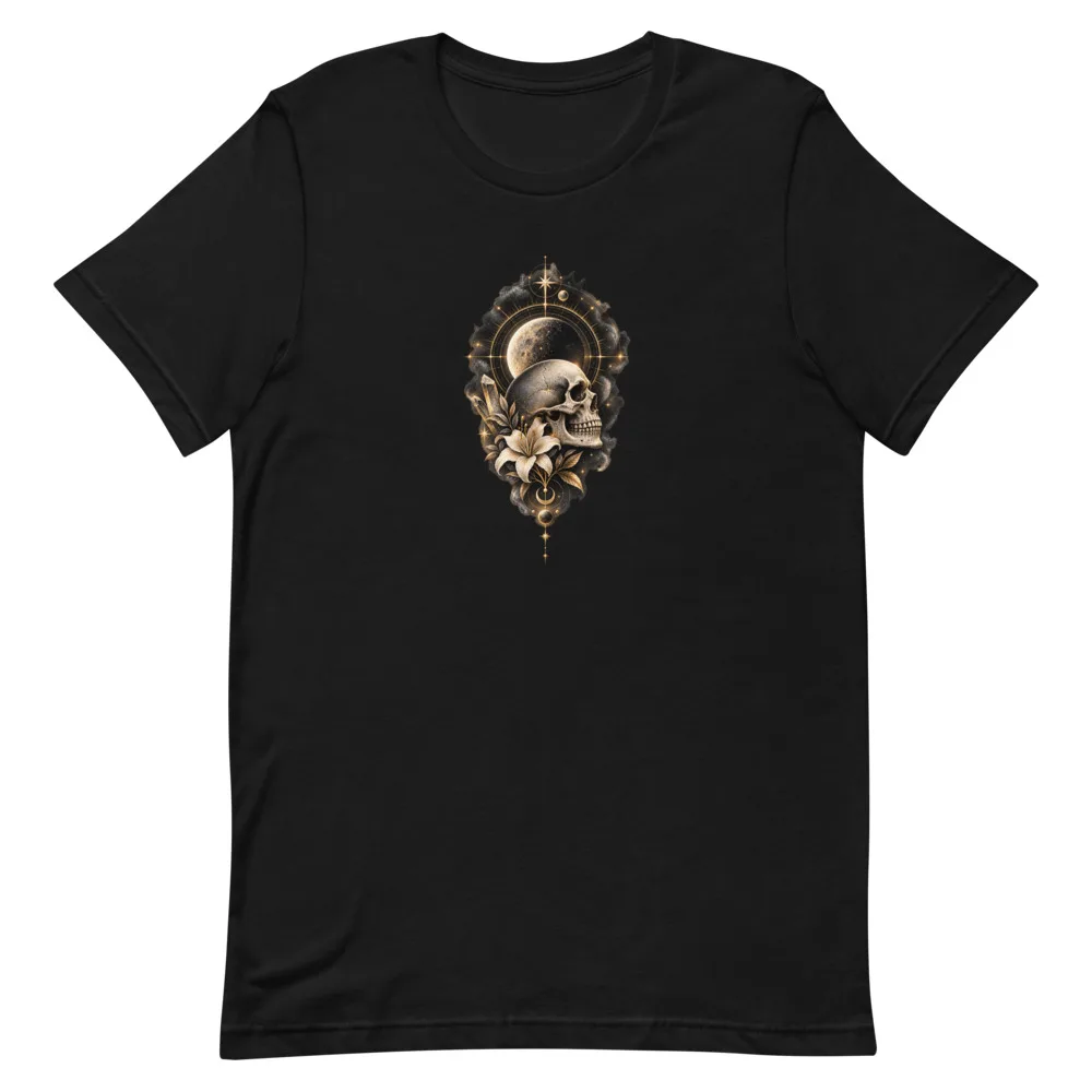 Golden Skull and Moon - Unisex Tee, Black