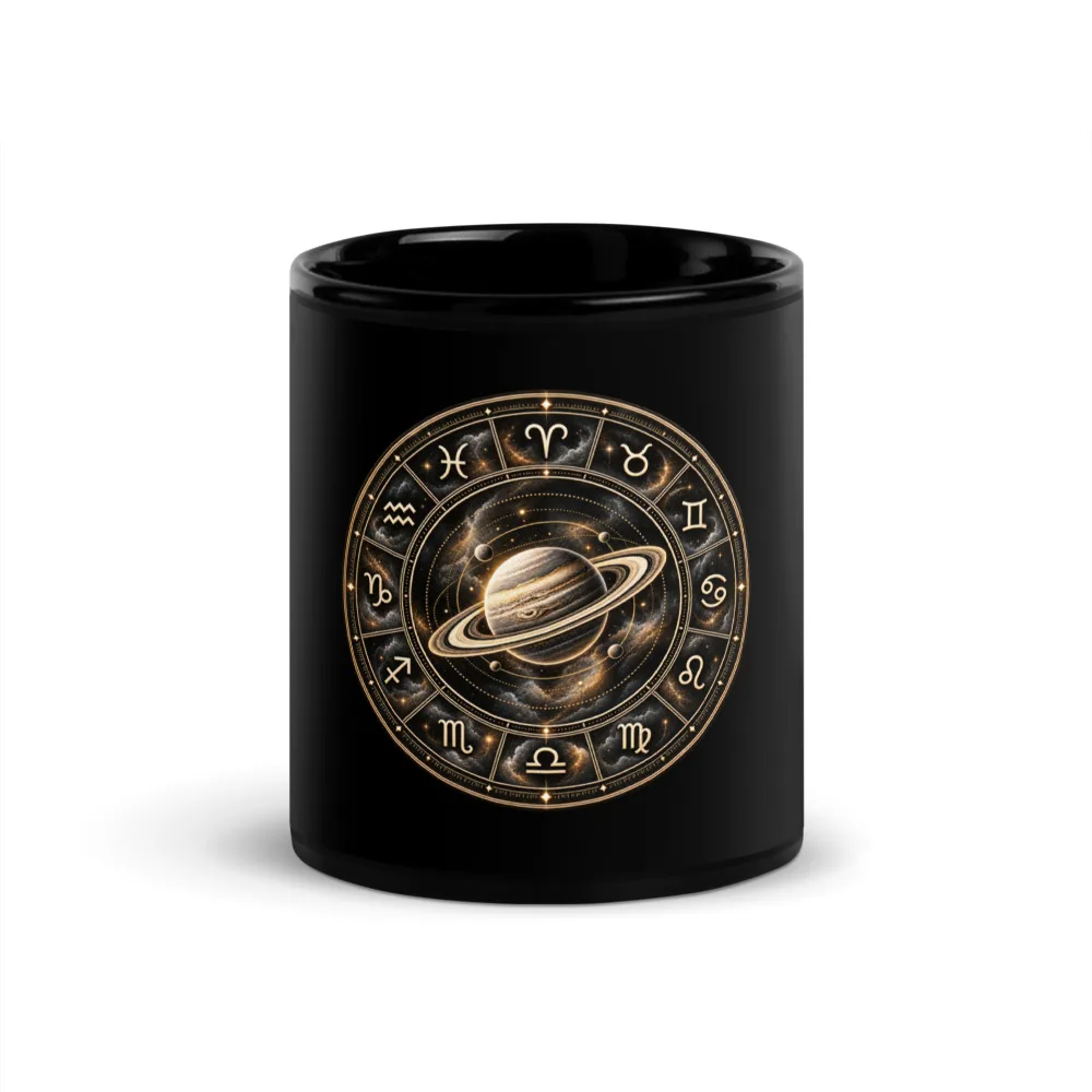 Golden Saturn Zodiac - Black Glossy Mug