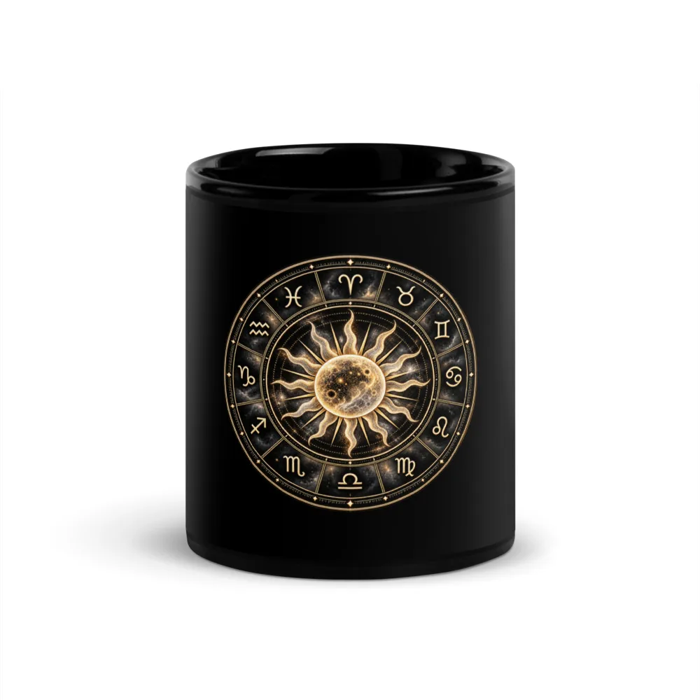 Golden Sun and Moon Zodiac - Black Glossy Mug