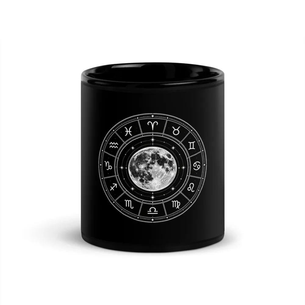 Silver Full Moon Zodiac - Black Glossy Mug