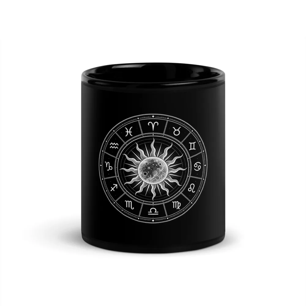 Silver Sun Zodiac - Black Glossy Mug